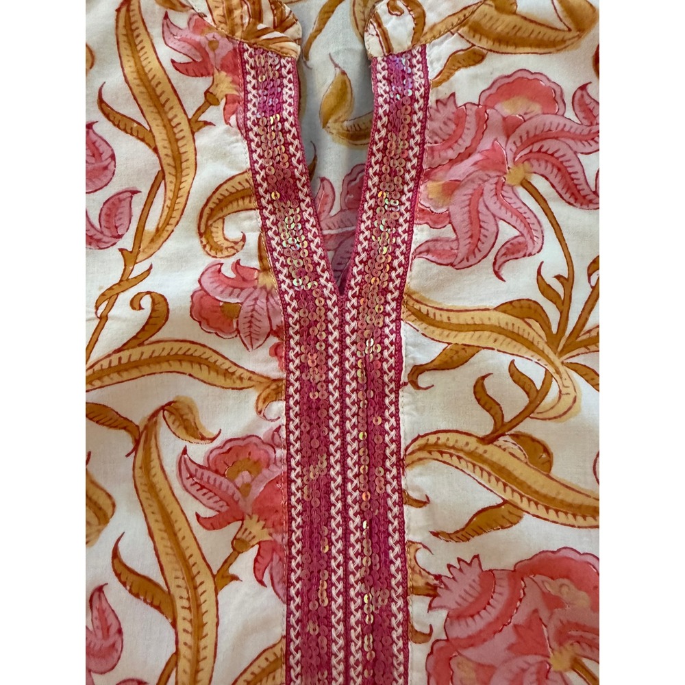 Westside Printed Cotton Tunic Shirt Womens Size M Floral Pink Sequin Lightweight - Picture 11 of 14